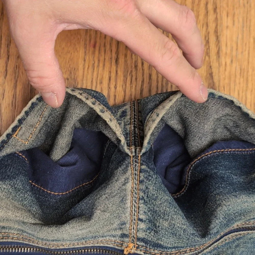 Vintage Denim Crescent Shoulder Bag Purse Blue Women's Handbag Distressed